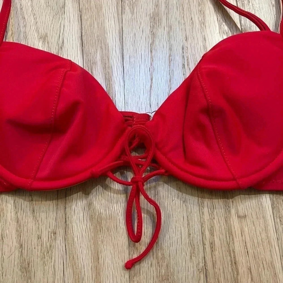 Vintage Underwire Red Lace Front Bra look Bikini Top M - Picture 2 of 3